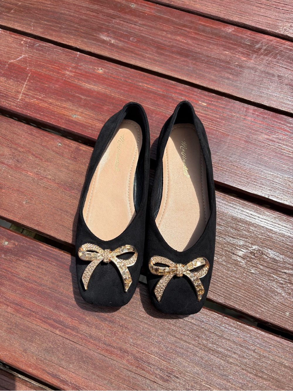 Black Bow-Accent Ballet Flats for Women